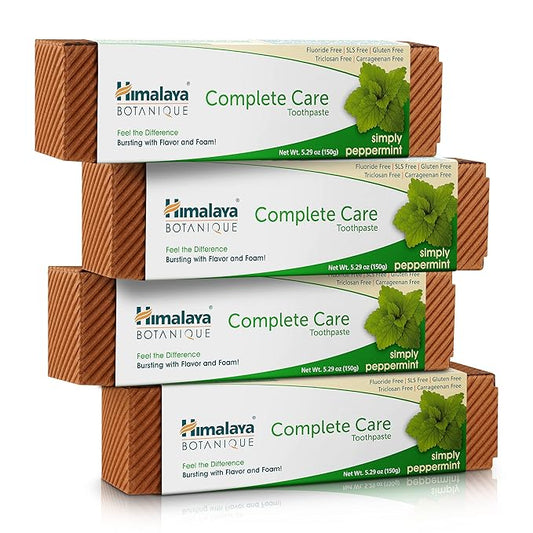 Himalaya Botanique Complete Care Toothpaste, Herbal, Peppermint Flavor, Fights Plaque, Freshens Breath, Fluoride Free, No Artificial Flavors, SLS Free, Cruelty Free, Foaming, 5.29 Oz, 4 Pack…