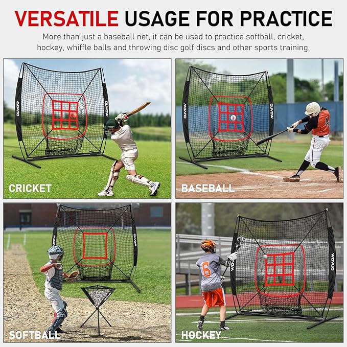 7x7 ft Baseball Net for Batting Pitching Hitting, Softball Pitching Net with Strike Zone, Tee, Ball Caddy, Softball Batting Net Baseball Training Equipment for Kids Adult Youth Sport Practice-StrideForce Fitness