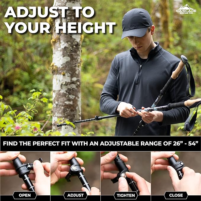 Cascade Mountain Tech Trekking Poles - Carbon Fiber Monopod Walking or Hiking Sticks with with Accessories Mount and Adjustable Quick Locks-StrideForce Fitness
