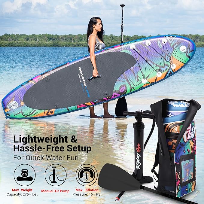 SereneLife Inflatable Stand Up Paddle Board with Premium SUP Accessories – Wide Stable Design with Non-Slip EVA Deck Pad for Adults and Youth of All Skill Levels-StrideForce Fitness