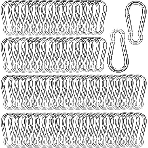 200 PCS 2'' Spring Snap Hook Carabiner, M5 3/16 Inch Galvanized Silver Steel Small Carabiner Clip, 220LBS Holding Capacity Quick Link Clip Keychain for Hammock Dog Leash & Camping Gym-StrideForce Fitness