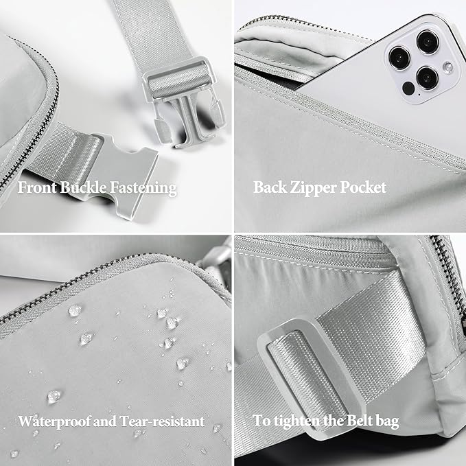 ODODOS Unisex Mini Belt Bag with Adjustable Strap Small Fanny Pack for Workout Running Traveling Hiking, Light Grey-StrideForce Fitness