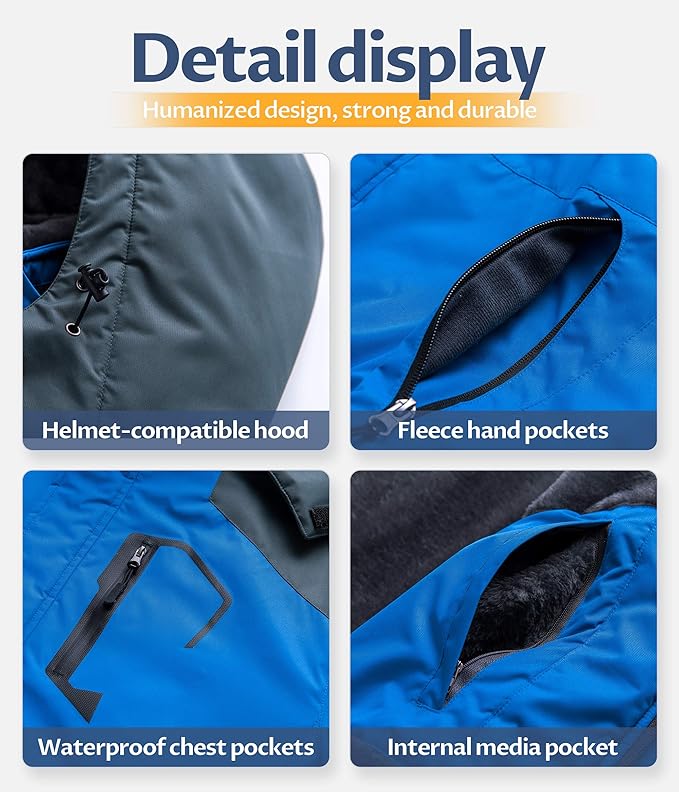 CREATMO US Men's Mountain Waterproof Ski Jacket - Windproof Snowboarding Warm Winter Coat Raincoat-StrideForce Fitness