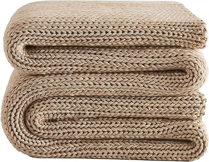L'AGRATY Knitted Weighted Blanket - 60"x80" 20lbs Cooling Chunky Knit Heavy Blanket for Adults Braided Crochet Throw Thick Cable Yarn Knit Decorative No Beads Evenly Weighted Machine Washable-StrideForce Fitness