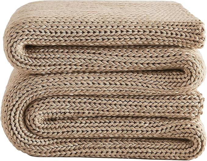 L'AGRATY Knitted Weighted Blanket - 48"x72" 20lbs Cooling Chunky Knit Heavy Blanket for Adults Braided Crochet Throw Thick Cable Yarn Knit Decorative No Beads Evenly Weighted Machine Washable-StrideForce Fitness