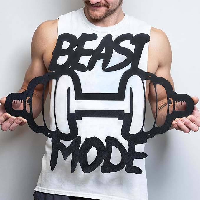 Beast Mode Metal Sign | Metal Home Gym Sign | Fitness Sign | Fitness Quote | Motivation Decor | Workout Decor Sign | Gym Wall Art | Weightlifting | Crossfit Sign | Boyfriend Gift-StrideForce Fitness