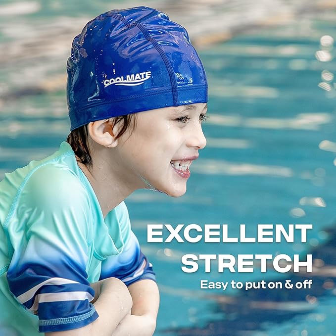 COOLMATE Fabric Swim Cap for Adult Women Men Kid 3 4 6 8 14 16, Silicone Water Resistant Layer, Cloth Swim Cap Gifts for Swimmers, Lightweight for Pool, Lap Swimming (1 pc)-StrideForce Fitness