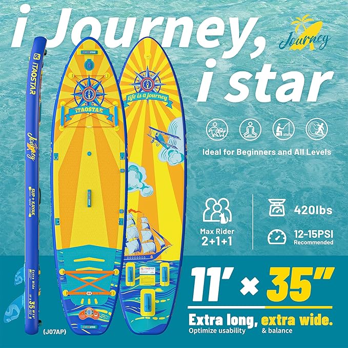 Journey 11'6" / 11'×34" / 11'×35" Extra Wide Paddle Board, One-Stop Premium SUP Board Accessories, Tailored Fins, Stable Inflatable Stand Up Paddle Boards for Youth/Adults of All Skill Levels-StrideForce Fitness