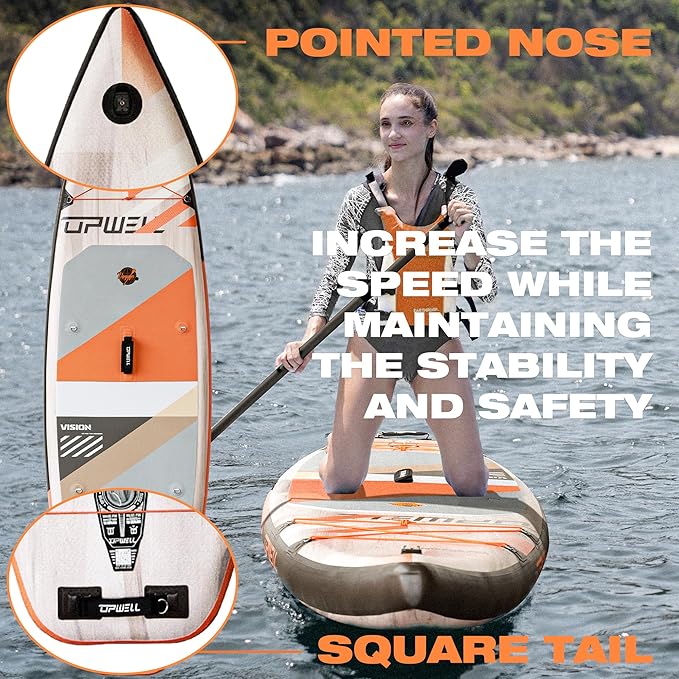 UPWELL 11’6”/11'2”/11'/10'8”/10'6”/10'2” Inflatable Stand Up Paddle Board with sup Accessories Including Backpack, Repairing Kits, Non-Slip Deck, Leash, 3 Fins, Paddle and Hand Pump-StrideForce Fitness