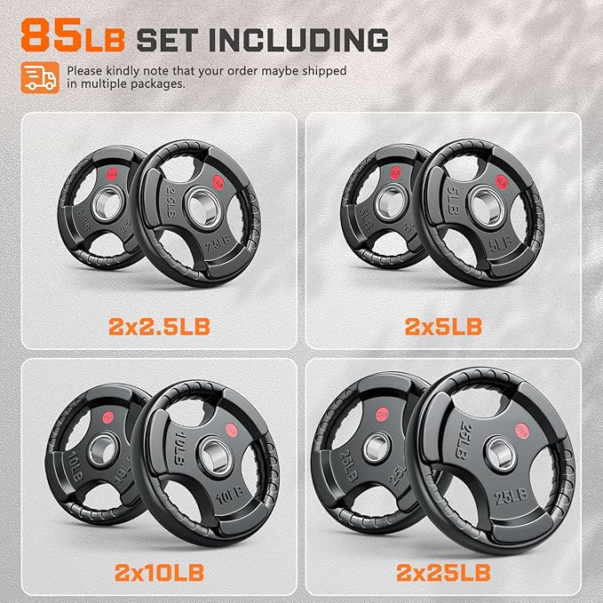 XDDIAS Rubber Weight Plates for Barbell, 2-Inch Olympic Grip Plate for Strength Training, Weightlifting and Bodybuilding in Home & Gym, Solid Cast Iron Weight Plates Pair and Sets-StrideForce Fitness