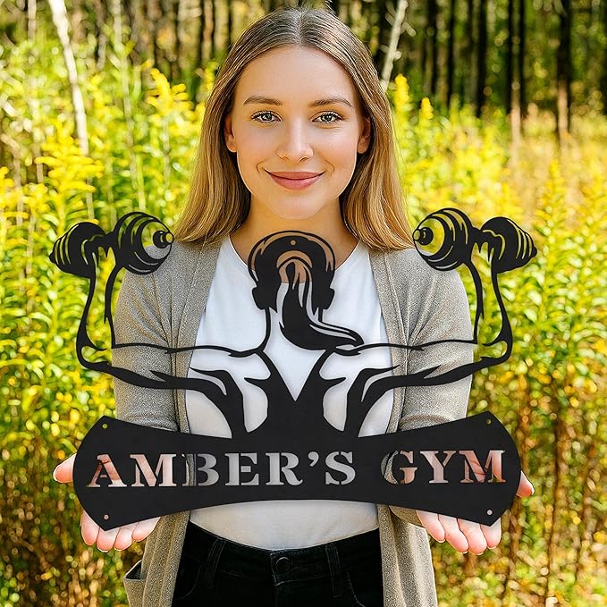 Custom Gym Metal Sign Personalized Workout Room Decor, Home Fitness Motivational Wall Art, Powerlifting Garage Center Gift for Women, Men, Dad, Papa, Grandpa, Mother, Sister, Girls, Modern Mount-StrideForce Fitness