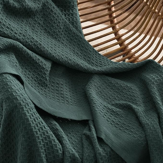 Bedsure 100% Cotton Blanket King Size for Bed - Breathable and Soft, Waffle Weave Blanket for Summer, Thick Cozy Fall Blankets for Women Gift, Dark Green, 104x90 inches-StrideForce Fitness