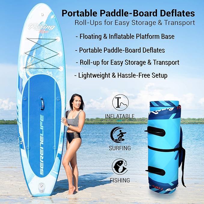SereneLife Inflatable Stand Up Paddle Board with Premium SUP Accessories – Wide Stable Design with Non-Slip EVA Deck Pad for Adults and Youth of All Skill Levels-StrideForce Fitness