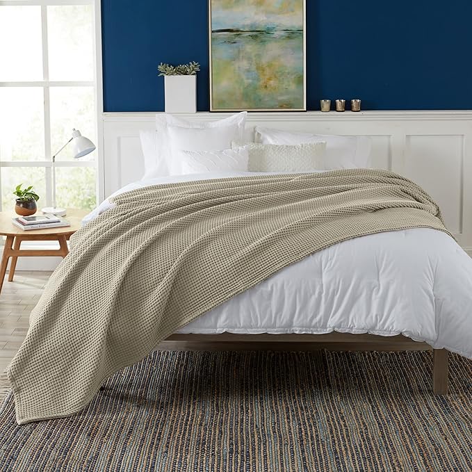 100% Cotton Waffle Weave Bed Blanket | Soft, Breathable, and Lightweight Blanket for All-Season | Perfect for Layering | Brielle Collection (King, Linen)-StrideForce Fitness