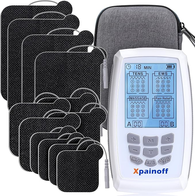 4 in 1 TNES Unit Muscle Stimulator Rechargeable Dual Channel EMS Muscle Massager Electronic Pulse Machine 36 Modes for Pain Relief Therapy,12 PCS TENS Unit Electrode Pads,Storage Case-StrideForce Fitness
