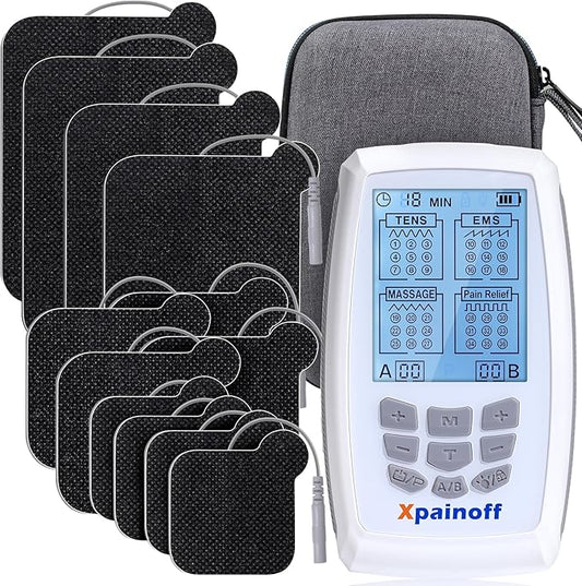 4 in 1 TNES Unit Muscle Stimulator Rechargeable Dual Channel EMS Muscle Massager Electronic Pulse Machine 36 Modes for Pain Relief Therapy,12 PCS TENS Unit Electrode Pads,Storage Case-StrideForce Fitness