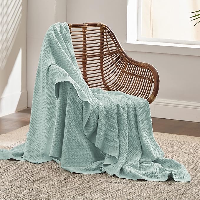 Bedsure 100% Cotton Blanket Twin XL Size for College Dorm - Breathable and Soft, Waffle Weave Twin Blanket for Summer, Dorm Room Essentials, Mint, 66x90 inches-StrideForce Fitness
