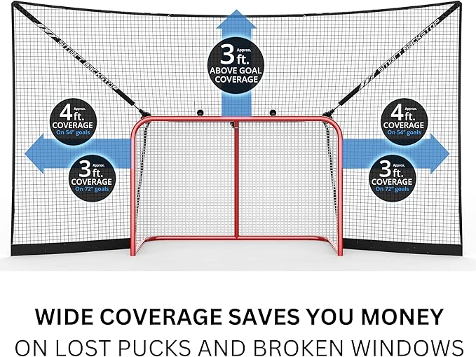 SmartBackstop for Hockey, Practice Smart®. Attaches Directly to Goal & Folds Away When not in use, 3 ft of Durable net Coverage on All Sides, fits All Regulation Hockey Goals-StrideForce Fitness