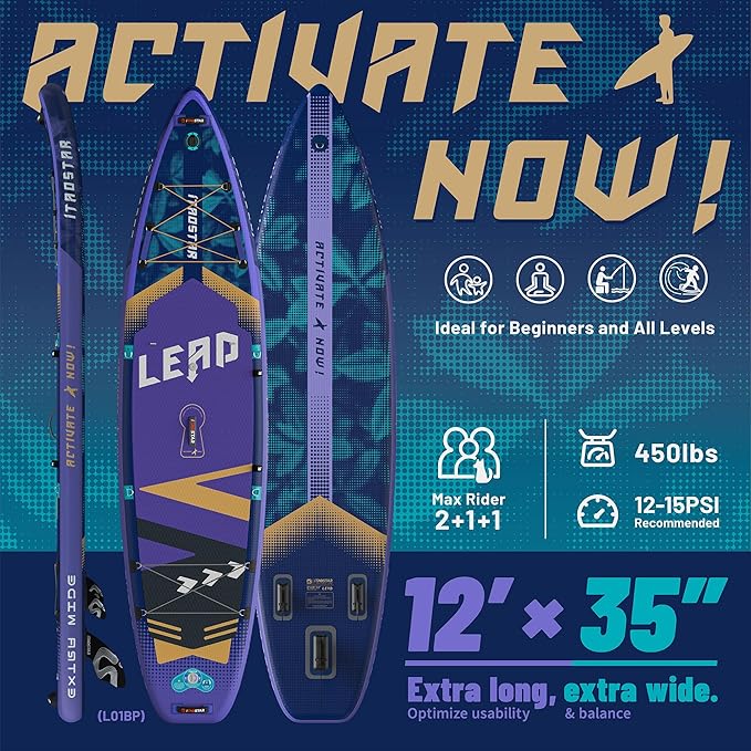 Lead 11‘ x 33" / 12’×35" Inflatable Stand Up Paddle Board - Premium SUP Board Kit - Ultra Stable Paddleboard for Adults & Youth - All Skill Levels - for Lakes, Oceans-StrideForce Fitness