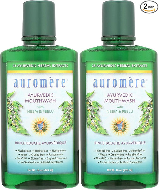 Auromere Ayurvedic Mouthwash - Vegan, Fluoride Free, Alcohol Free, Natural, Non GMO (16 fl oz), 2 Pack
