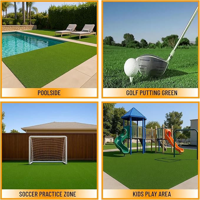 Ottomanson Artificial Turf Golf Hitting Mat 6'6" x 18' Indoor/Outdoor Waterproof Synthetic Fake Grass for Putting Practice Baseball Football Sports Gym Backyard, Custom Size 2' up to 30'-StrideForce Fitness
