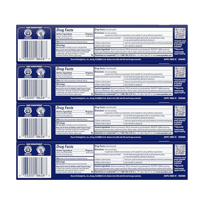 ARM & HAMMER Advance White Toothpaste, Teeth Whitening Baking Soda Toothpaste with Stain Defense Technology and Fluoride, Clean Mint Flavor, 6.0 Oz (Pack of 24)