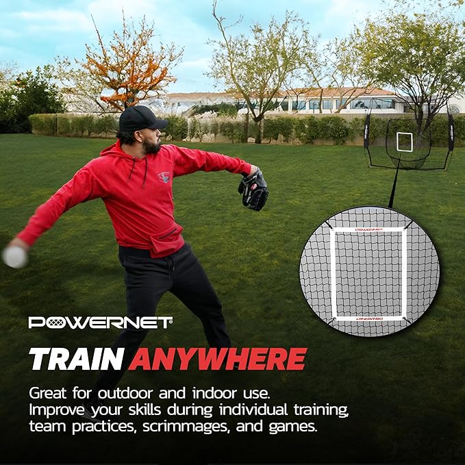 PowerNet Baseball Softball Practice Net 7x7 with Baseball Accessories for Practice Pitching, Batting & Fielding, Ball Caddy, Weighted Baseballs, Tee-StrideForce Fitness