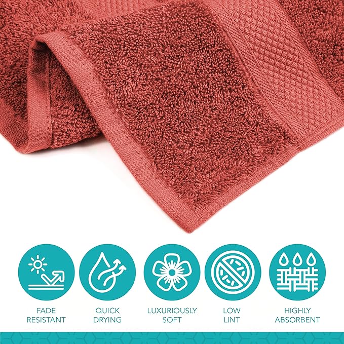 Pleasant Home Bath Towels Set of 6 (24” x 50”) 100% Cotton, 515 GSM | Lightweight, Soft & Absorbent Luxury Towels for Bathroom | for Gym, Pool & Spa | 6 Pack, Red-StrideForce Fitness