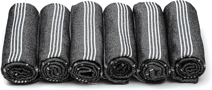 HAVLULAND Turkish Beach Towel, Oversized Bath Towels, Sand Free Quick Dry Absorbent Lightweight Pool Travel Camping Blanket Bulk Set (Black, 6 Pack)-StrideForce Fitness