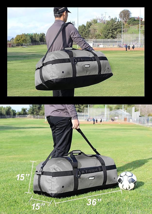 Fitdom 132L 36" Heavy Duty Extra Large Sports Gym Equipment Travel Duffel Bag W/Adjustable Shoulder & Compression Straps. Perfect for Soccer Baseball Basketball Hockey Football Team Coaches & More-StrideForce Fitness