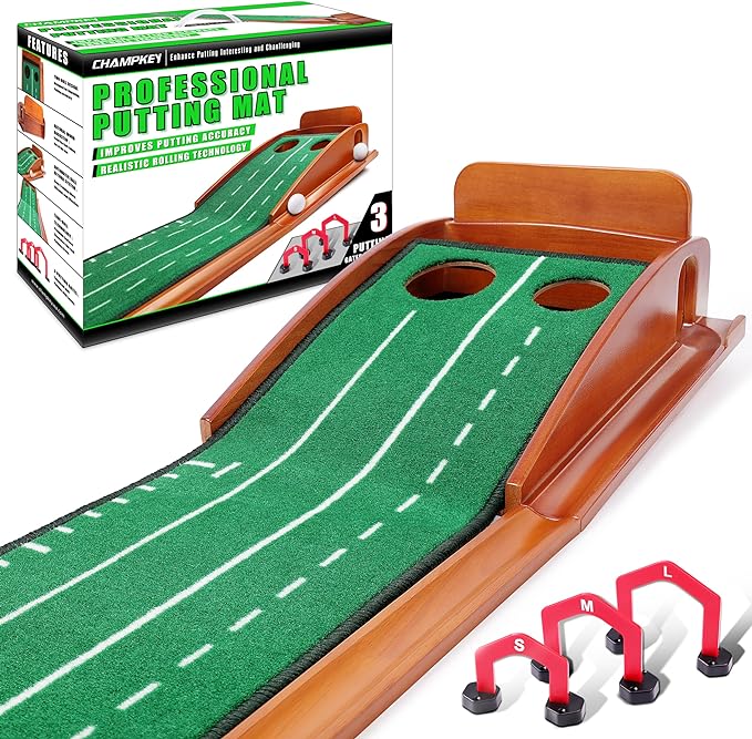 CHAMPKEY Dual-Hole Golf Putting Green Indoor with 3 Golf Putting Gates - Improves Putting Accuracy and Skill Levels Golf Putting Mat - Ideal for Indoor and Outdoor Training-StrideForce Fitness