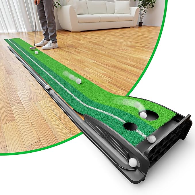 Golf Putting Green Indoor Putting Mat Golf Practice Green for Indoor Training Matt Set with Auto Ball Return, Men's Gifts Accessories for Golfers, Home Office Backyard Use, with 3 Balls-StrideForce Fitness