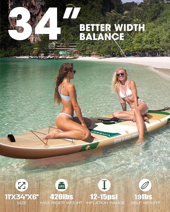 Bigfly Inflatable Stand Up Paddle Board 11’*34”*6”, Blow Up Paddle Board for Adults,with Detachable Fins, Pump, Floating Paddle, Safety Leash,Backpack-StrideForce Fitness