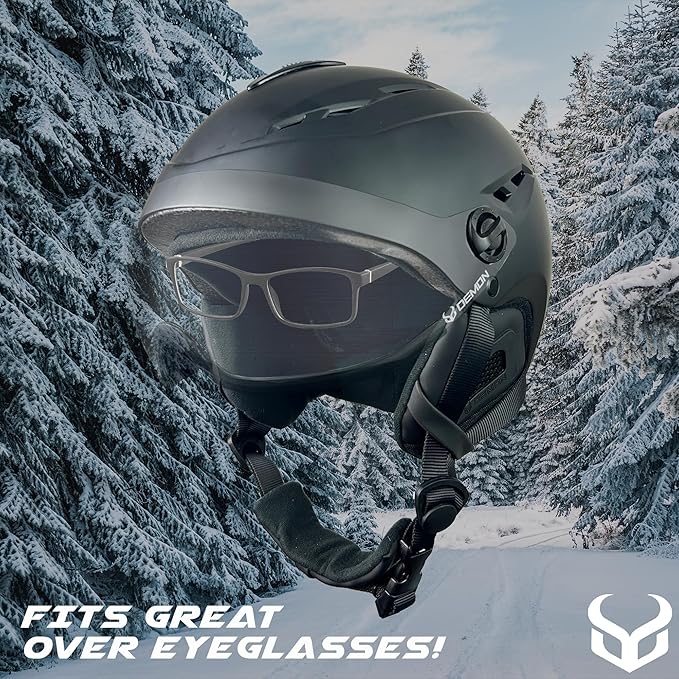 Demon United Ski and Snowboard Visor Helmet-Snowboard Helmet with Removable Visor Goggles and Rear Dial Adjustment- Snow Sport Helmets for Men and Women-StrideForce Fitness