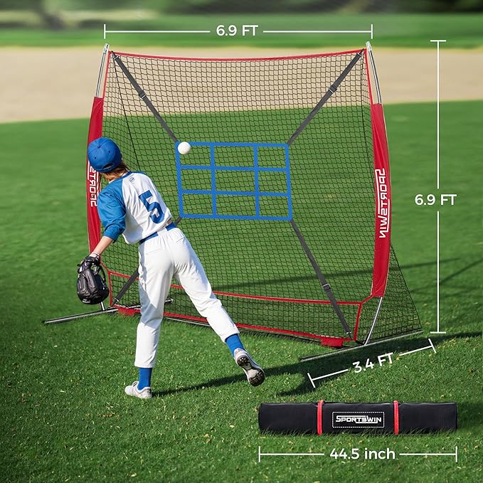 7x7 FT Baseball Net for Batting Pitching Hitting, with Strike Zone, Softball Net for Batting and Pitching, Baseball Practice Training Equipment for Kids Adult Youth-StrideForce Fitness