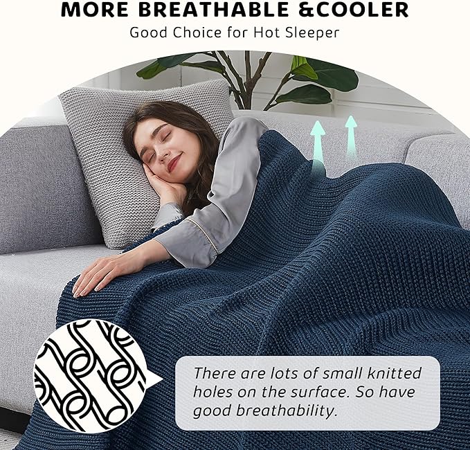 L'AGRATY Knitted Weighted Blanket - 50"x60" 7lbs Cooling Chunky Knit Heavy Blanket for Adults Braided Crochet Throw Thick Cable Yarn Knit Decorative No Beads Evenly Weighted Machine Washable-StrideForce Fitness