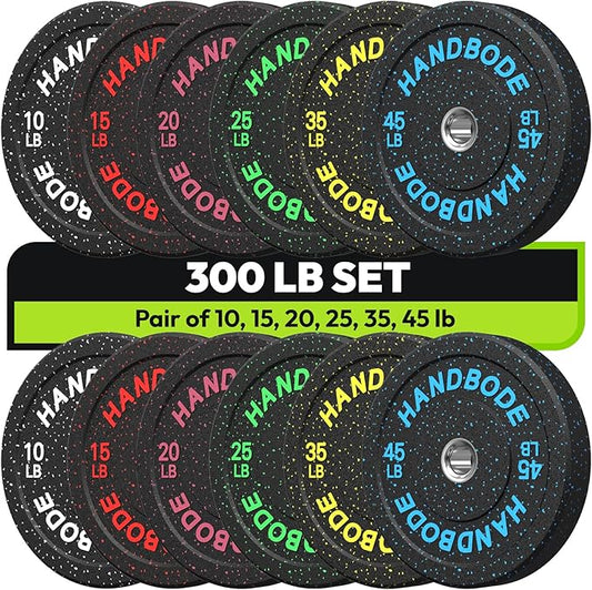 2-Inch Bumper Plates High Bounce, Olympic Weight Plate Set 45/100/160/190/260/300lb, Barbell Weight Plates Set for Home Gym, Colored Weights Rubber Strength Training Plate for Weight Lifting-StrideForce Fitness