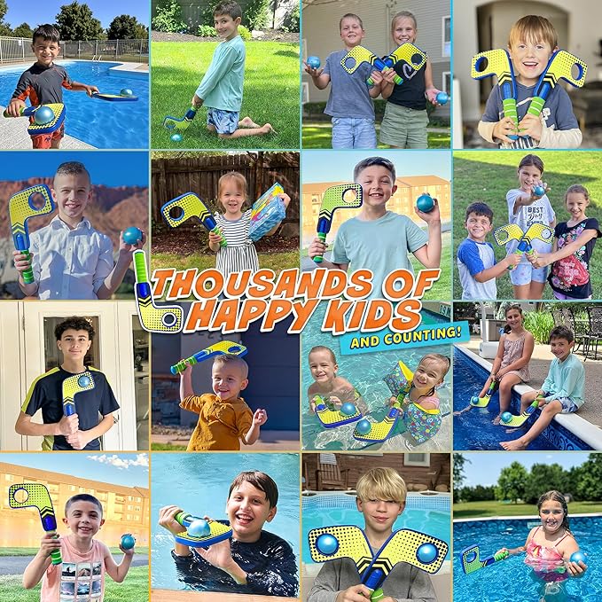 Fun Mini Hockey Sticks Game - Play at the Pool & Beach or in Home - For Kids & Adults All Ages - Use The Floating Soft Paddles to Shoot the Water Skipping Balls - Comes With 2 Sticks & 2 Balls-StrideForce Fitness