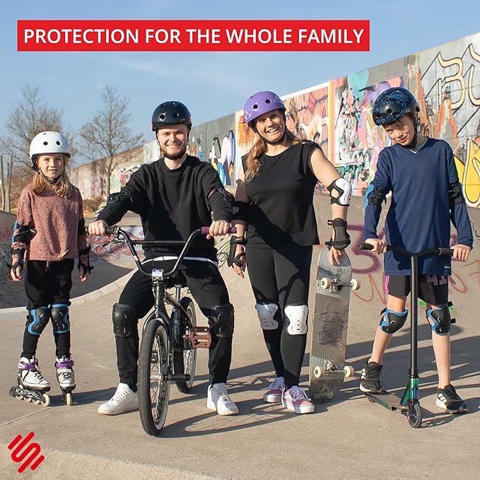 SKATEWIZ Skating Protective Gear Adults & Kids [6pc] incl. Knee Pads, Elbow Pads Wrist Guards for Roller Skating & Skateboarding-StrideForce Fitness