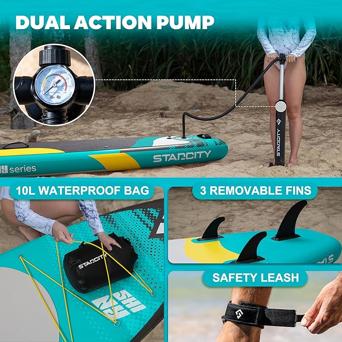 Starcity 11'*34"*6" Blow Up Paddle Board, Inflatable Paddle Board,Paddle Board,Spacious and Stable, Anti Slip and Easy to Operate, Large Size Suitable for Single Person/Family/Pet Use.-StrideForce Fitness