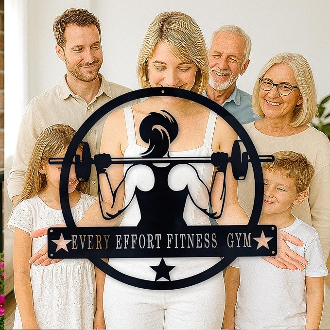 Custom Metal Gym Sign for Home Workout Room, Motivational Fitness Decor, Personalized Powerlifting Garage Wall Art, Gift for Women, Men, Dad, Papa, Grandpa, Mother, Sister, Girls, Modern Design-StrideForce Fitness