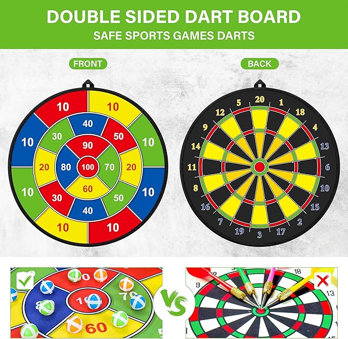 Large Dart Board for Kids, Kids Double-Sided Dart Board with Sticky Balls and Darts, Indoor/Outdoor Sport Fun Party Play Game Toys, Gifts for 3 4 5 6 7 8 9 10 11 12 Year Old Boys Girls-StrideForce Fitness