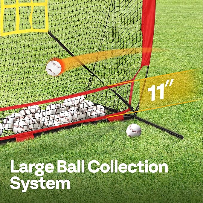 VIVOHOME Baseball Softball Hitting Net with Large Ball Collection System, 7 x 7 ft Baseball Batting Pitching Net with Tee, 2 Strike Zone, Carry Bag-StrideForce Fitness