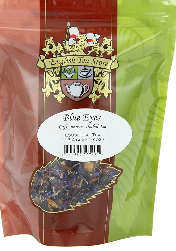 English Tea Store Blue Eyes Herbal Tea Pouches - 4oz | Loose Leaf Fruit Tea Blend with Caramel Cornflower Petals | Refreshing Caffeine Free Summer Cooler or Winter Reminder-StrideForce Fitness