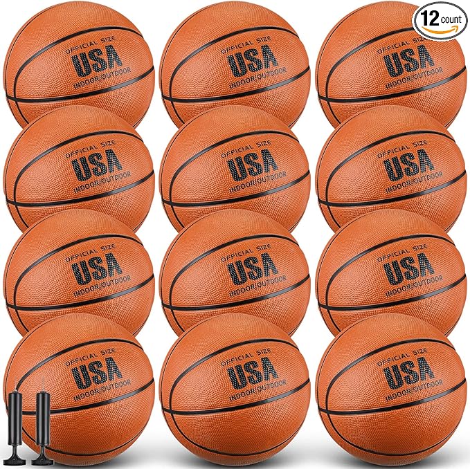 HyDren 12 Pcs Basketballs Bulk with Pump Donation Supplies Size 5/6/7 Deflated Basketball for Outside Sport Operation Machine Stitched Ball-StrideForce Fitness