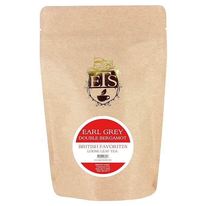 Double Bergamot Earl Grey Tea - 4oz | Loose Leaf Tea Pouches | English Tea Store Blend | Strong Citrus Flavor with Indian & Ceylon Black Tea | Hot or Iced Tea Brewing-StrideForce Fitness