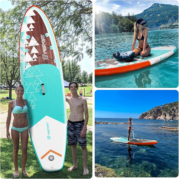 FBSPORT 11' Premium Stand Up Paddle Board, Yoga Board with Durable SUP Accessories & Carry Bag | Wide Stance, Surf Control, Non-Slip Deck, Leash, Paddle and Pump for Youth & Adult-StrideForce Fitness