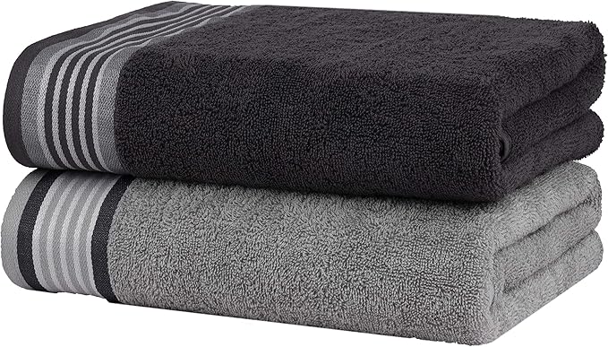 CASA COPENHAGEN, Designed in Denmark, 550 GSM, 35x70 Inches Extra Large Jumbo Size Bath Sheets, Set of 2 Towels, Super Soft Egyptian Cotton Towels for Bathroom & Shower - Granite Grey + Mirage Grey-StrideForce Fitness
