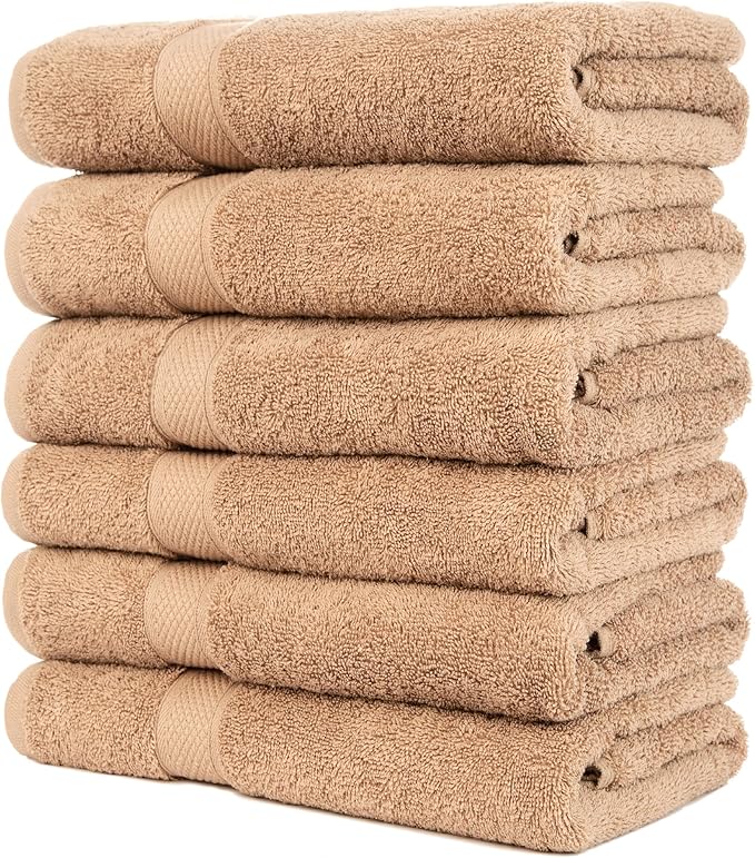 Pleasant Home Bath Towels Set of 6 (24” x 50”) 100% Cotton, 515 GSM | Lightweight, Soft & Absorbent Luxury Towels for Bathroom | for Gym, Pool & Spa | 6 Pack, Mocha-StrideForce Fitness