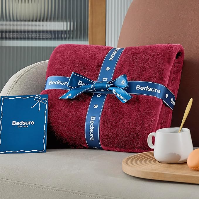 Bedsure Fleece Throw XL Blanket Red - 300GSM Soft Lightweight Plush Cozy Blankets for Bed, Sofa, Couch, Travel, Camping, 50x70 inches-StrideForce Fitness